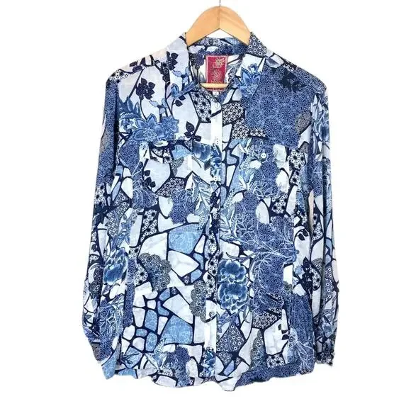 Johnny Was Moonlight Leya Button Up Cupra Multiprint Patchwork Pattern Size XS - Picture 2 of 9